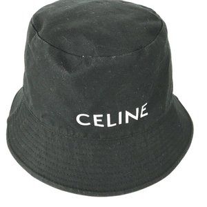 Auth CELINE AU5B968P bucket hat bob hat logo hat cotton Black/White